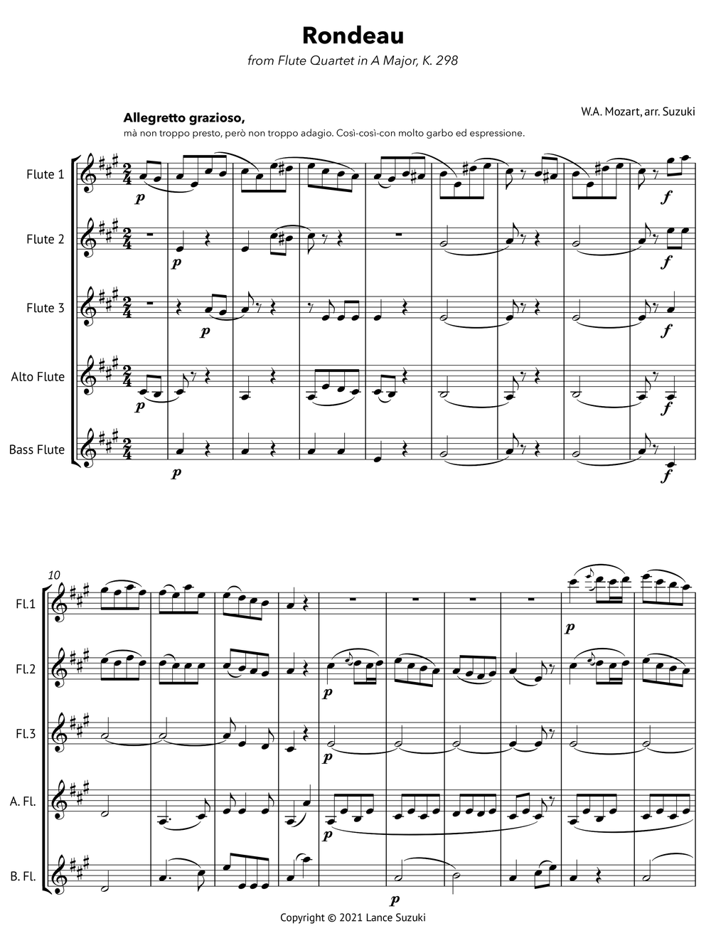 Mozart Rondeau for Flute Choir, K. 298 — Lance Suzuki